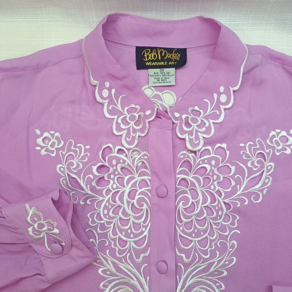 Bob Mackie Wearable Art‎ Womens 3XL Pink Embroidered 100% Silk Cut Out Sheer